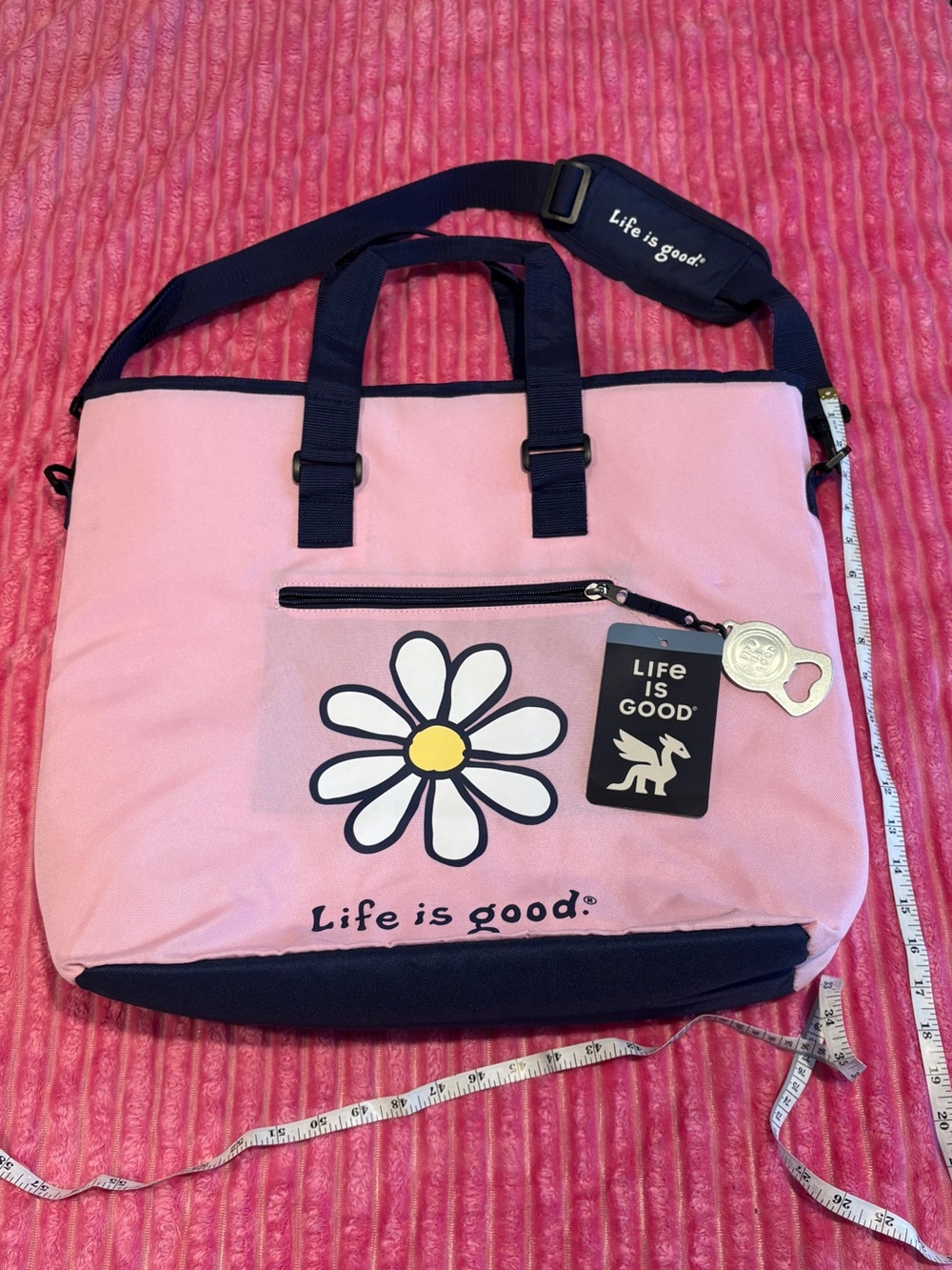 Life is Good Pink Daisy Large Insulated Tote Bag